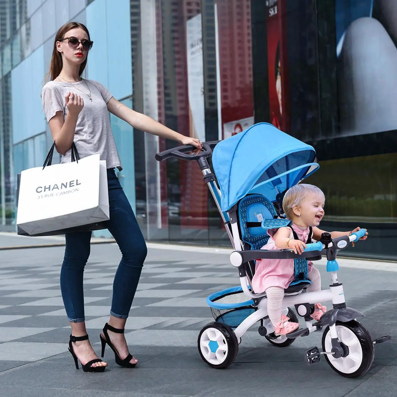Alt view image 3 of 6 - SlickBlue 4-in-1 Detachable Baby Stroller Tricycle with Round Canopy