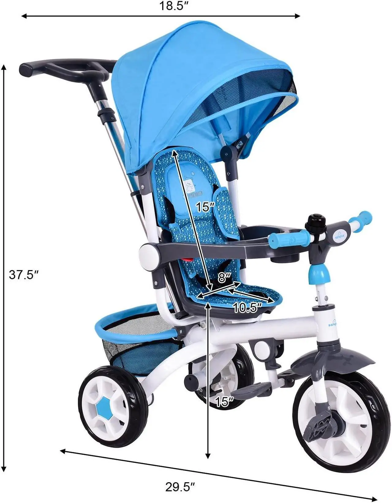 Alt view image 4 of 6 - SlickBlue 4-in-1 Detachable Baby Stroller Tricycle with Round Canopy