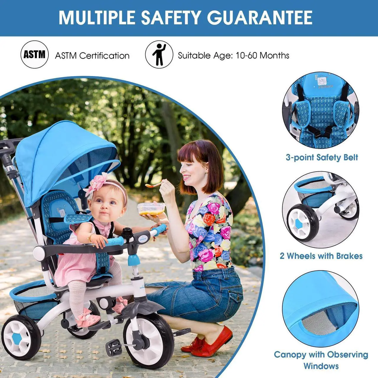 Alt view image 6 of 6 - SlickBlue 4-in-1 Detachable Baby Stroller Tricycle with Round Canopy