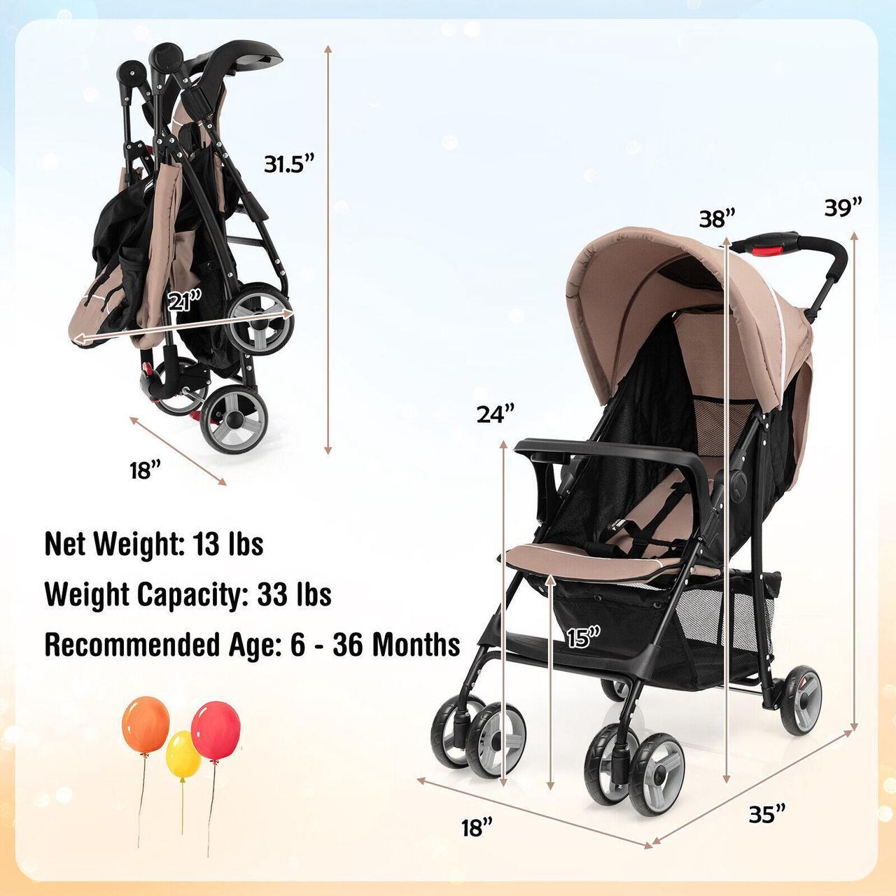Alt view image 4 of 6 - SlickBlue Toddler Travel Stroller for Airplane with Adjustable Backrest and Canopy