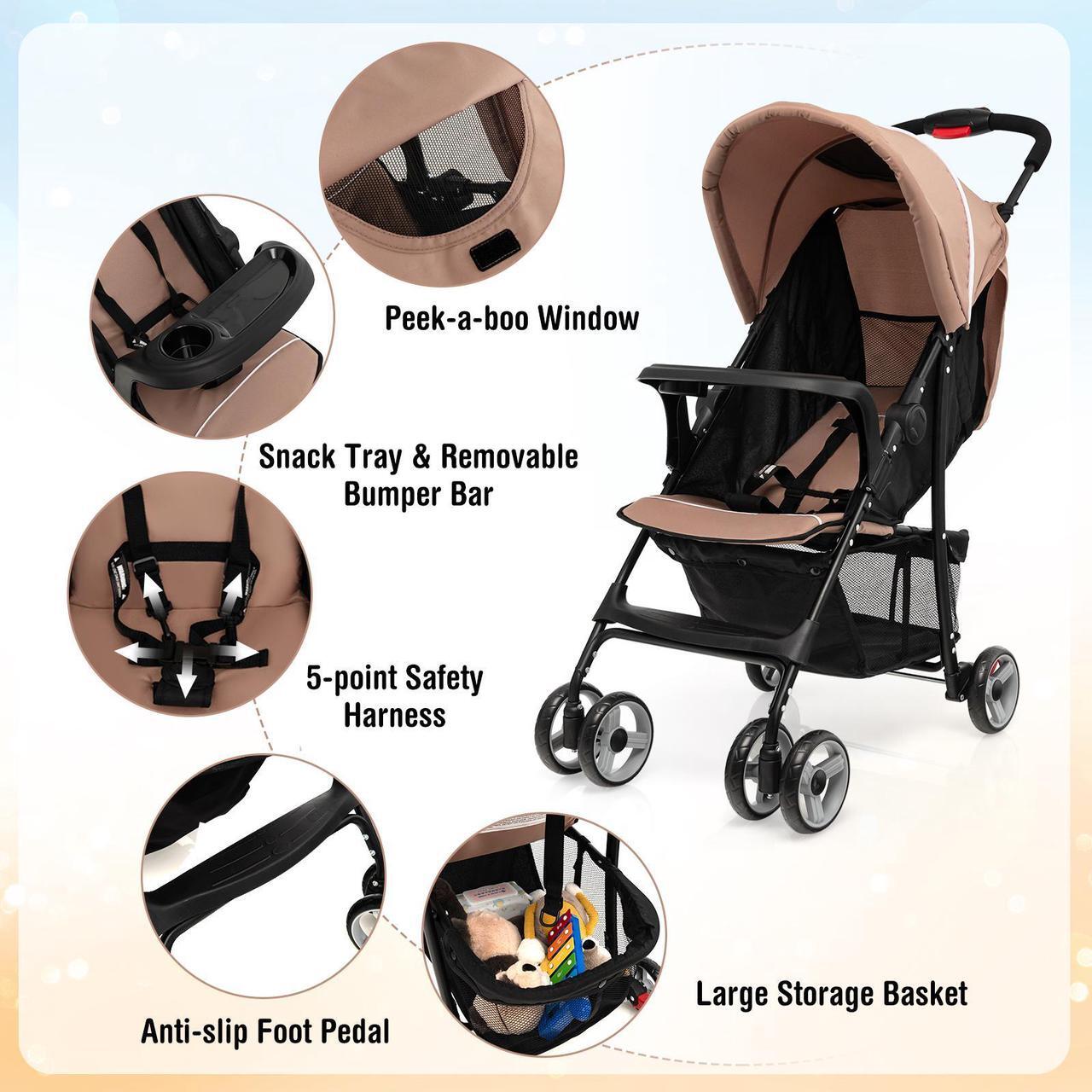 Alt view image 6 of 6 - SlickBlue Toddler Travel Stroller for Airplane with Adjustable Backrest and Canopy