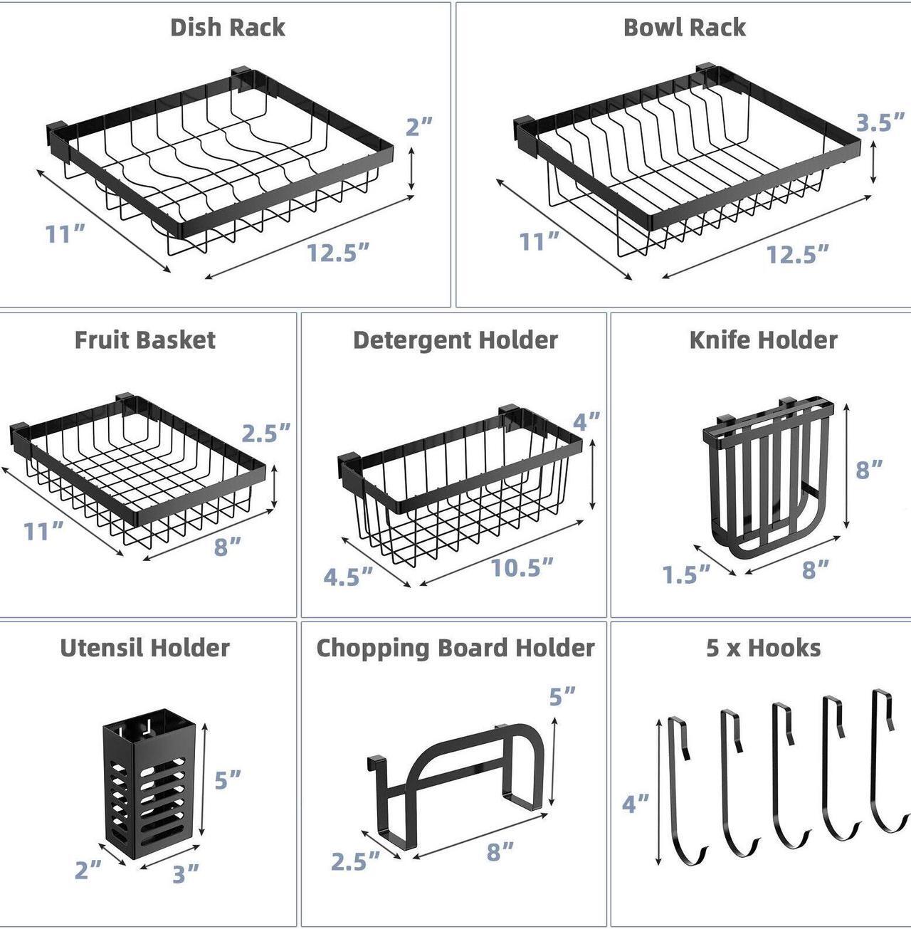 Alt view image 2 of 7 - SlickBlue 2 Tier Adjustable Over Sink Dish Drying Rack with 8 Hooks
