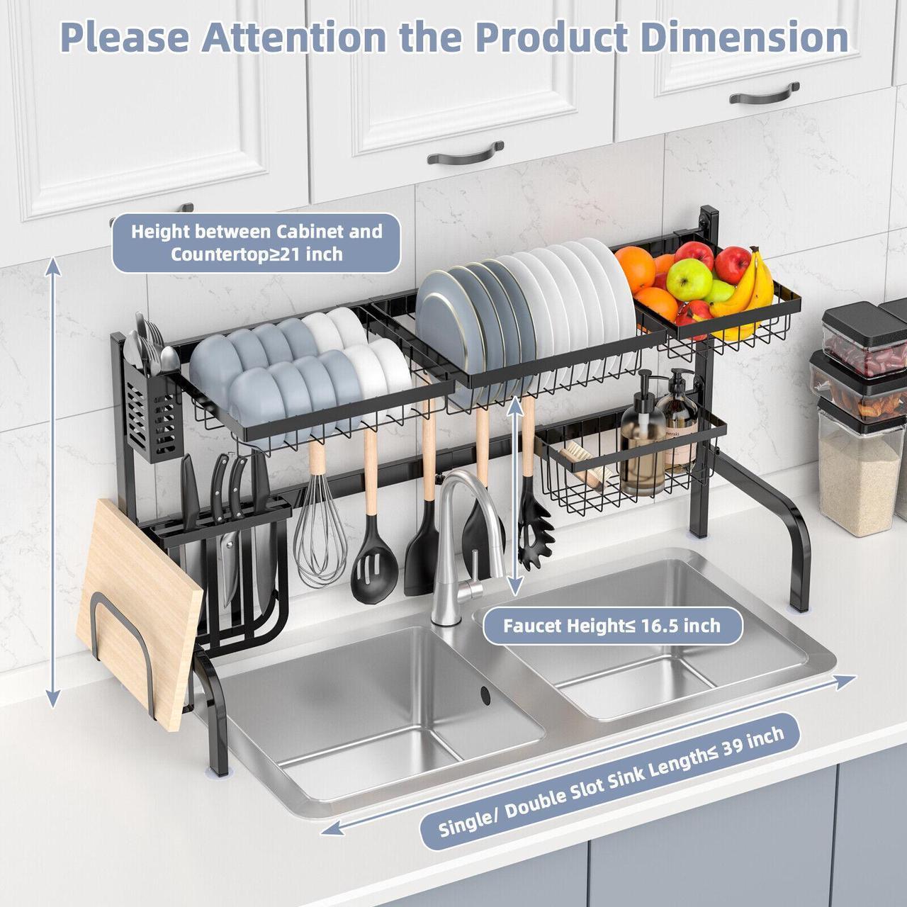 Alt view image 6 of 7 - SlickBlue 2 Tier Adjustable Over Sink Dish Drying Rack with 8 Hooks