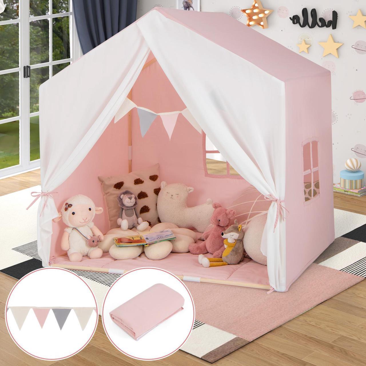 Alt view image 3 of 7 - SlickBlue Kid's Play Tent with Washable Cotton Mat and Flag Banner