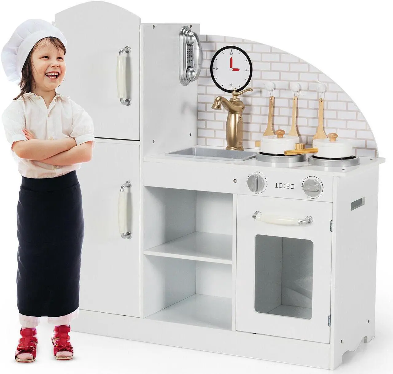 Alt view image 3 of 7 - SlickBlue Kids Kitchen Playset Pretend Play Cooking Set with Vivid Faucet and Telephone