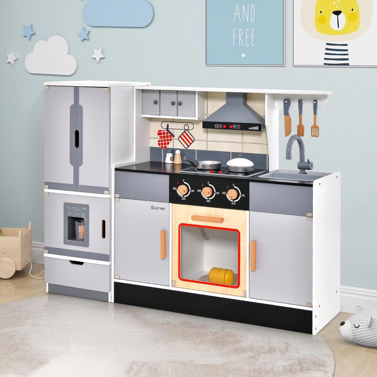 Alt view image 3 of 7 - SlickBlue Wooden Chef Play Kitchen and Refrigerator with Realistic Range Hood and Roaster