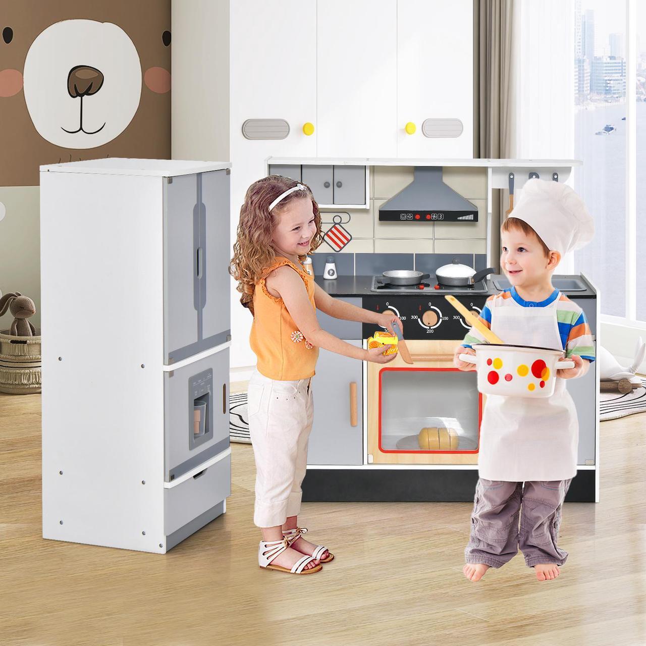 Alt view image 4 of 7 - SlickBlue Wooden Chef Play Kitchen and Refrigerator with Realistic Range Hood and Roaster
