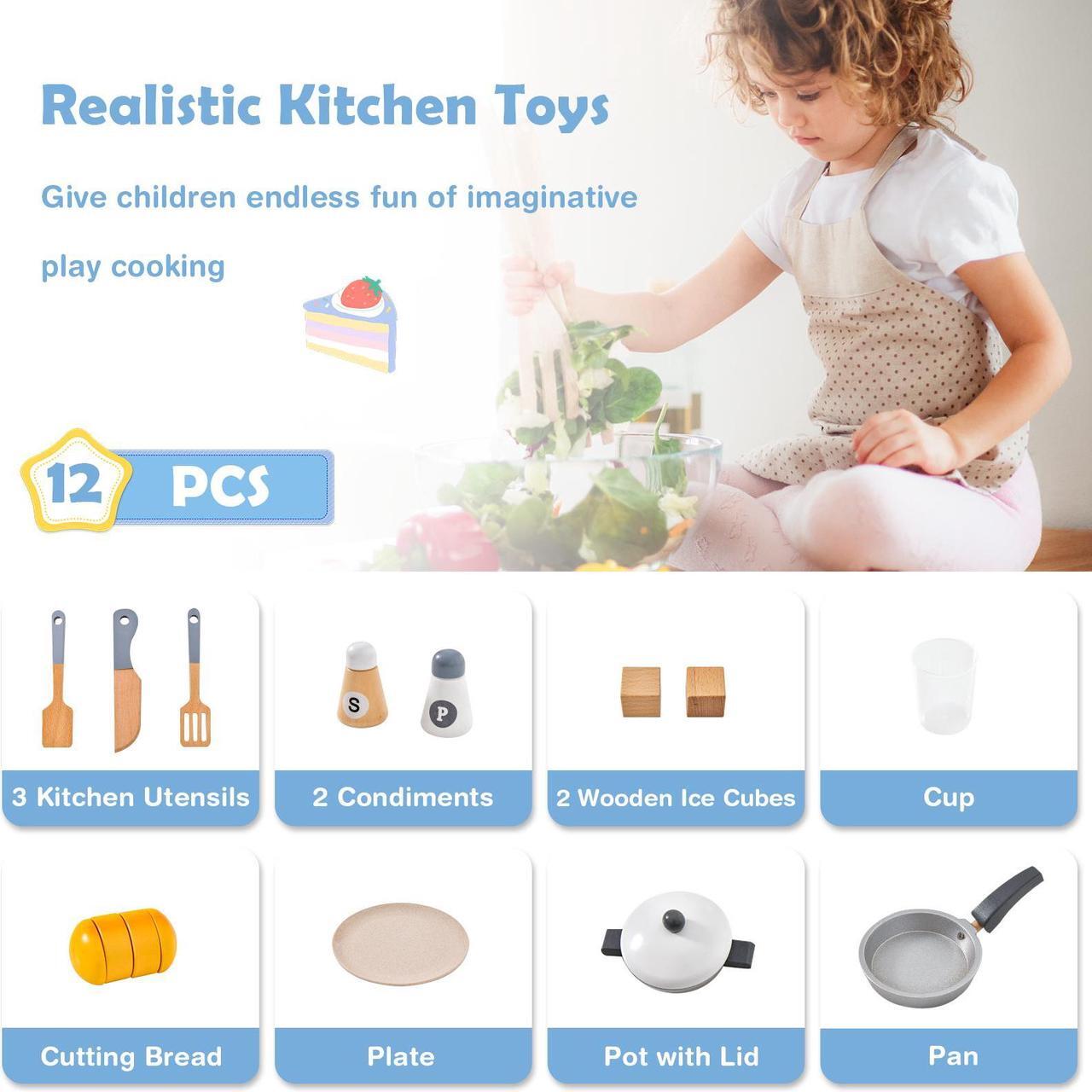 Alt view image 5 of 7 - SlickBlue Wooden Chef Play Kitchen and Refrigerator with Realistic Range Hood and Roaster