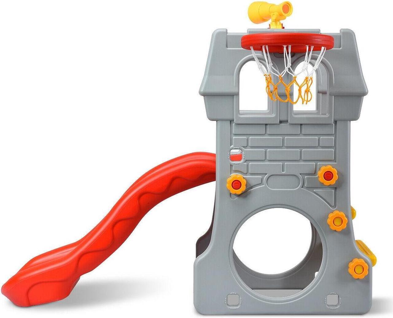 Alt view image 7 of 7 - SlickBlue 5 in 1 Toddler Climber Slide Playset with Basketball Hoop and Telescope