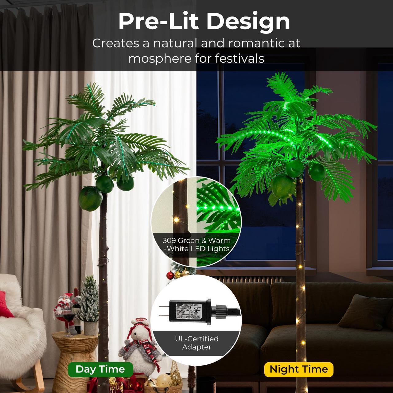 Alt view image 7 of 7 - SlickBlue LED Lighted Artificial Palm Tree Hawaiian Style Tropical with Water Bag
