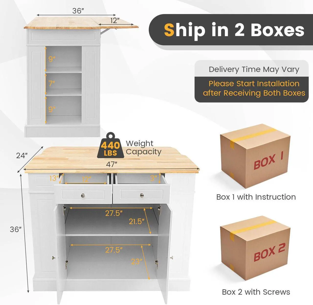 Alt view image 5 of 7 - SlickBlue Kitchen Island with Storage and 3-Level Adjustable Shelves