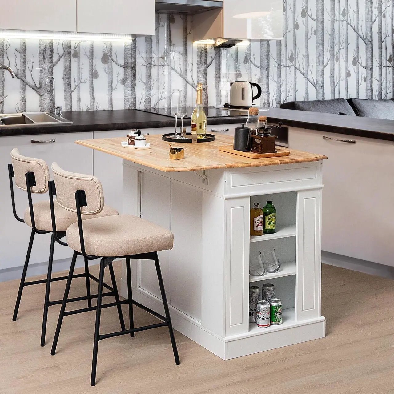 Alt view image 3 of 7 - SlickBlue Kitchen Island with Storage and 3-Level Adjustable Shelves