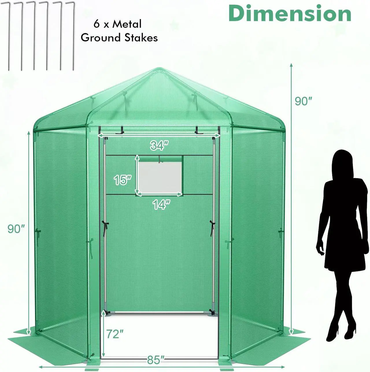 Alt view image 5 of 7 - SlickBlue Walk-In Hexagonal Greenhouse with PE Cover and Metal Frame