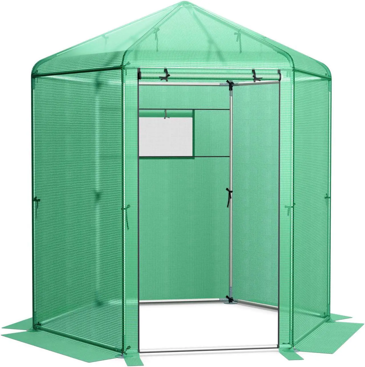 Main image of SlickBlue Walk-In Hexagonal Greenhouse with PE Cover and Metal Frame