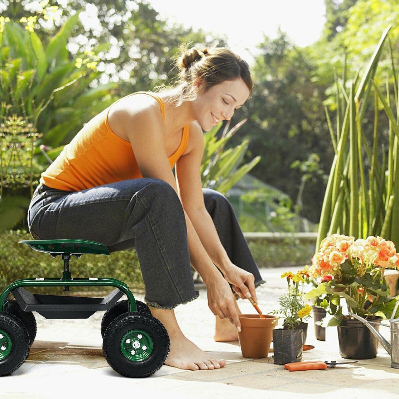 Alt view image 3 of 7 - SlickBlue Heavy Duty Garden Cart with Tool Tray and 360 Swivel Seat