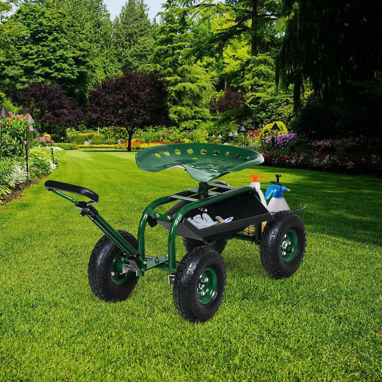 Alt view image 6 of 7 - SlickBlue Heavy Duty Garden Cart with Tool Tray and 360 Swivel Seat
