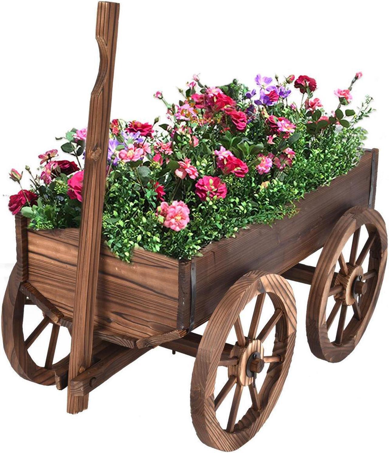 Alt view image 4 of 7 - SlickBlue Wood Wagon Planter Pot Stand with Wheels