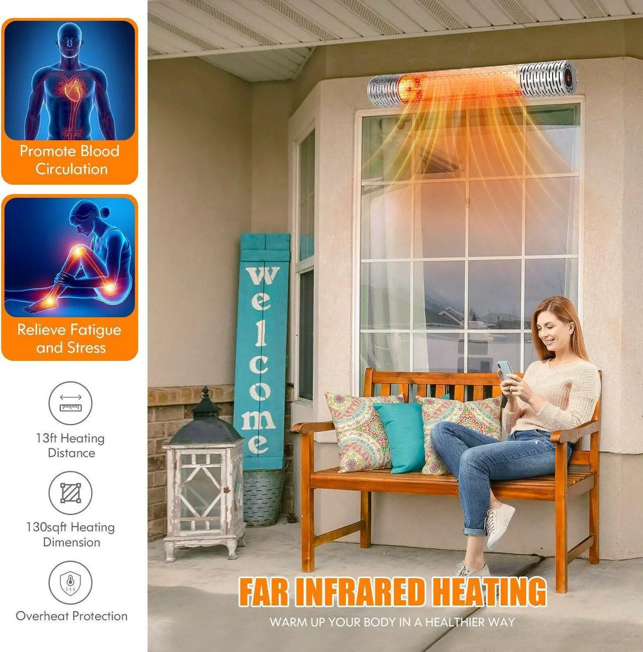 Alt view image 3 of 7 - SlickBlue 1500W Indoor and Outdoor Electric Heater with 2 Power Settings