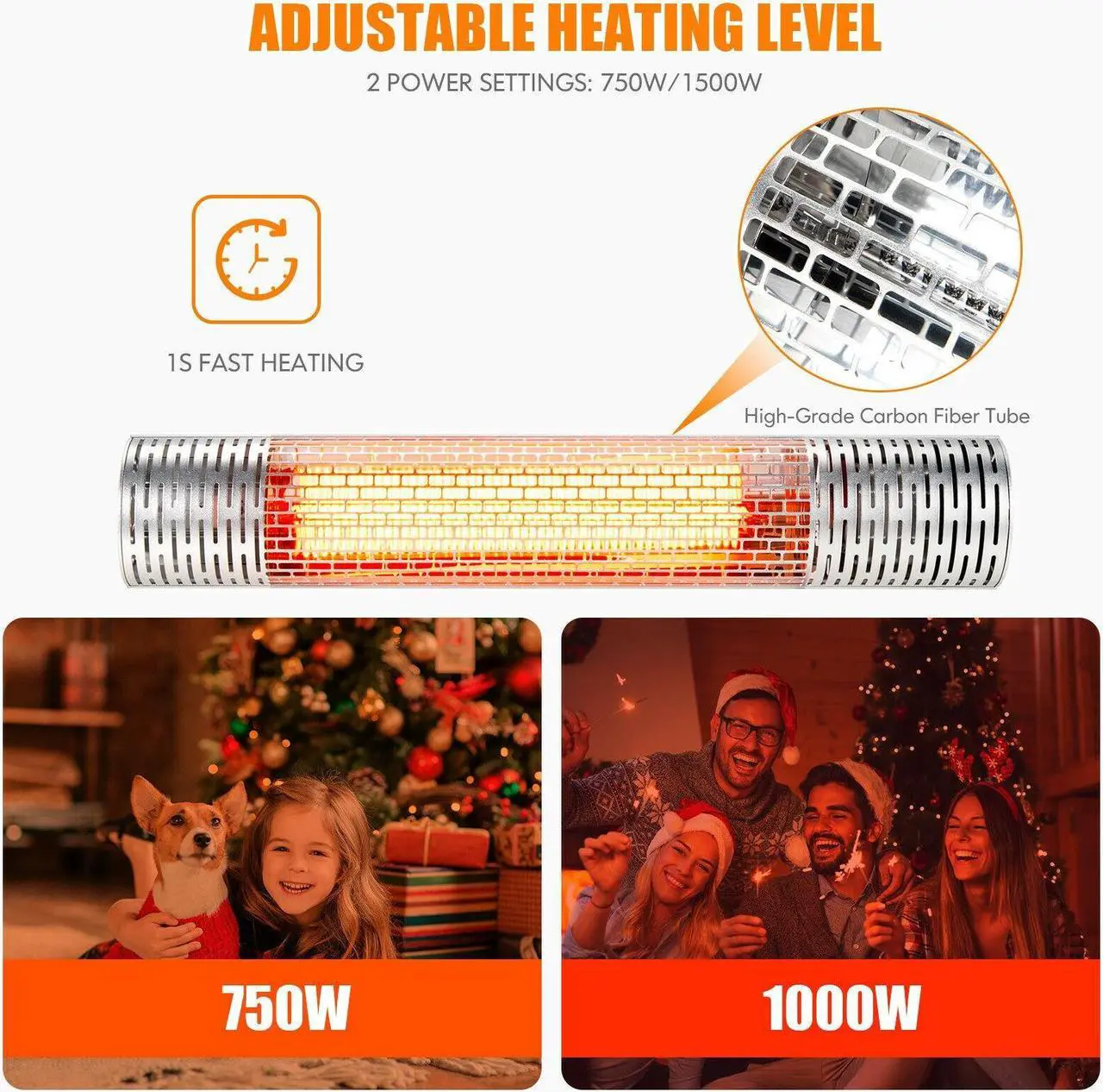 Alt view image 5 of 7 - SlickBlue 1500W Indoor and Outdoor Electric Heater with 2 Power Settings
