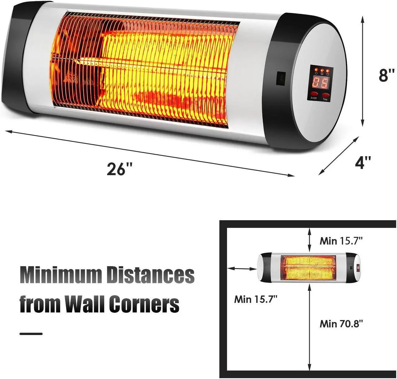 Alt view image 5 of 7 - SlickBlue 1500W Wall-Mounted Electric Heater Patio Infrared Heater with Remote Control