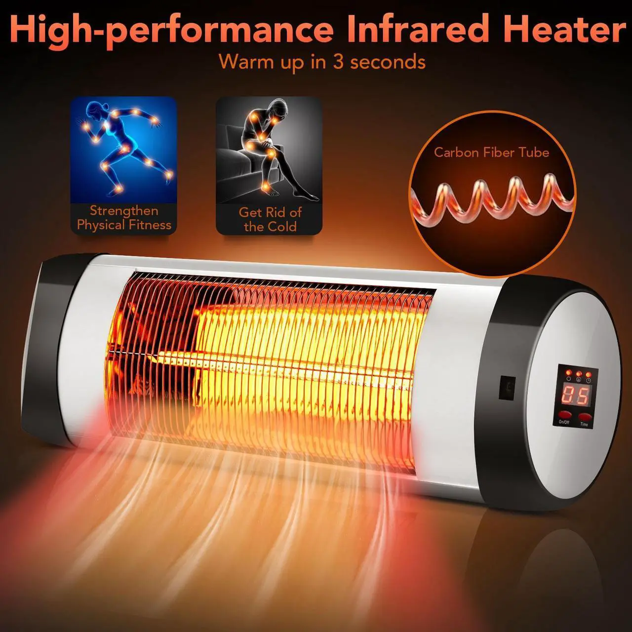 Alt view image 6 of 7 - SlickBlue 1500W Wall-Mounted Electric Heater Patio Infrared Heater with Remote Control