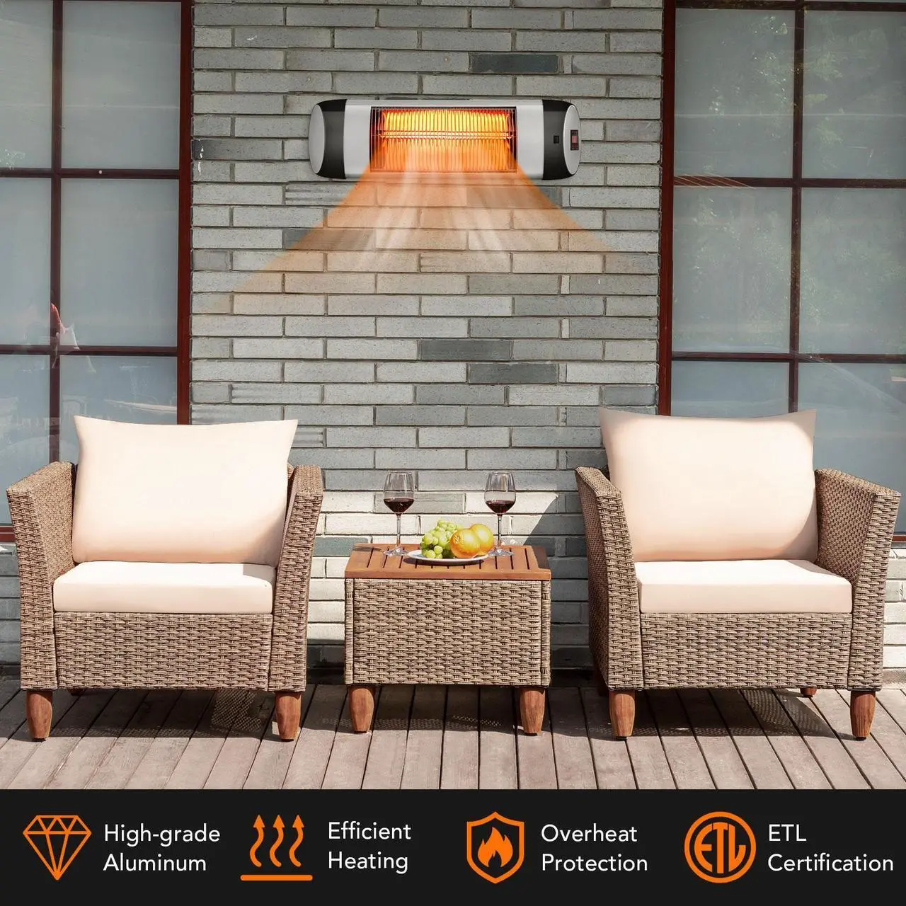 Alt view image 7 of 7 - SlickBlue 1500W Wall-Mounted Electric Heater Patio Infrared Heater with Remote Control