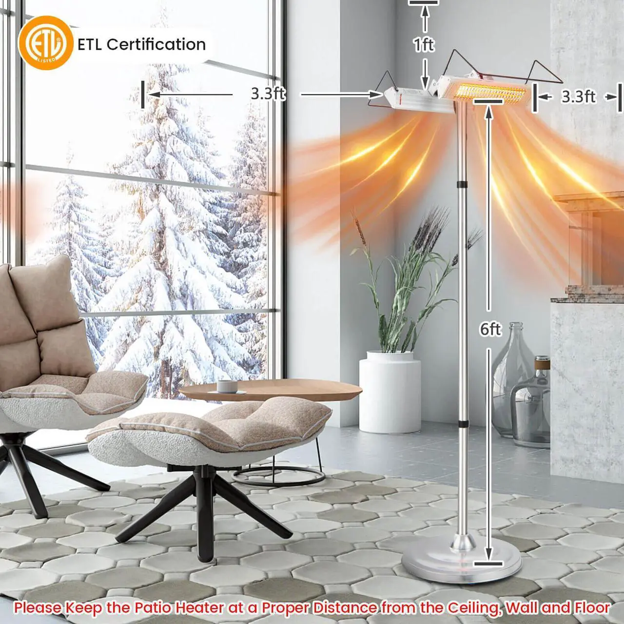 Alt view image 4 of 7 - SlickBlue 1500W Standing Electric Heater with Double-sided Heating