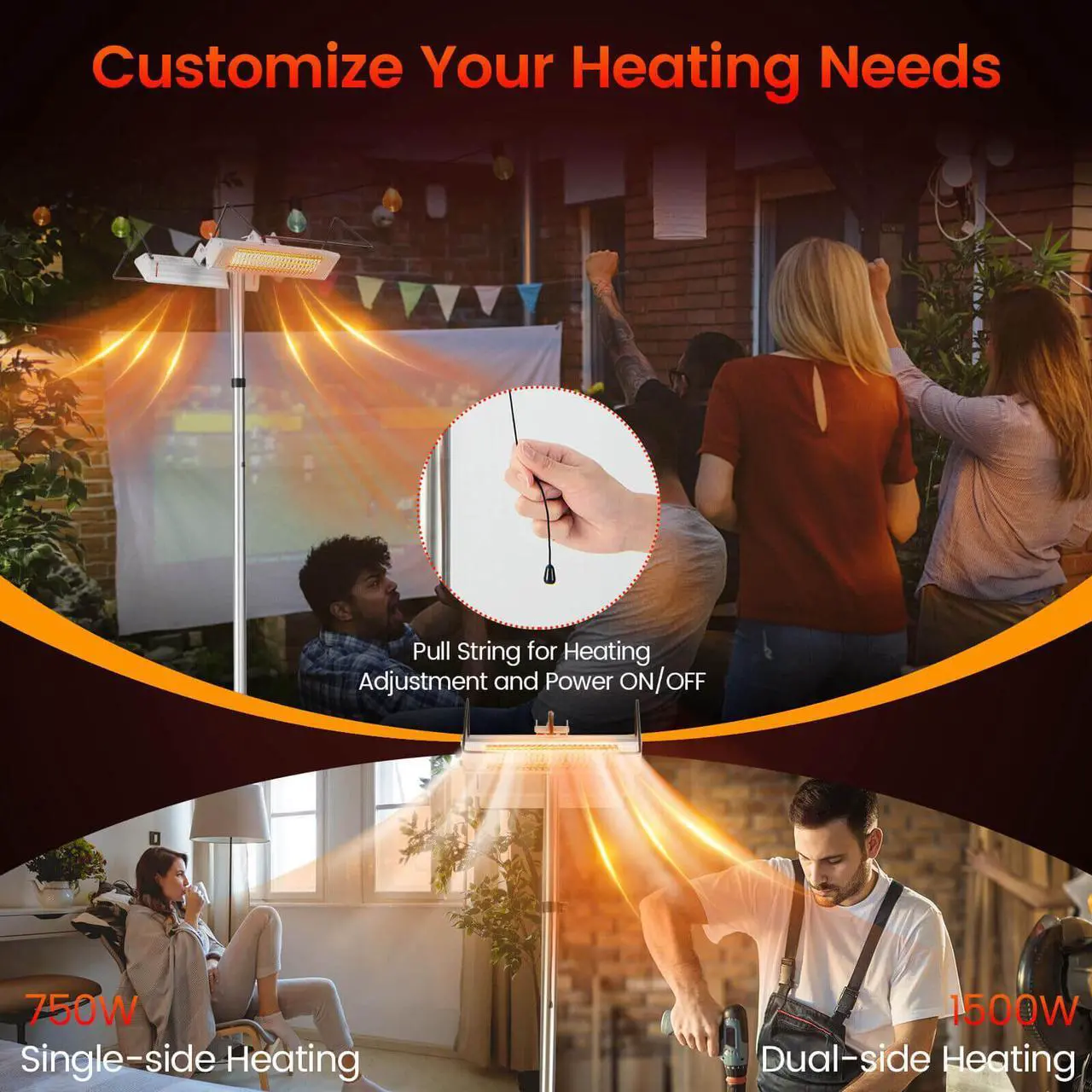 Alt view image 7 of 7 - SlickBlue 1500W Standing Electric Heater with Double-sided Heating