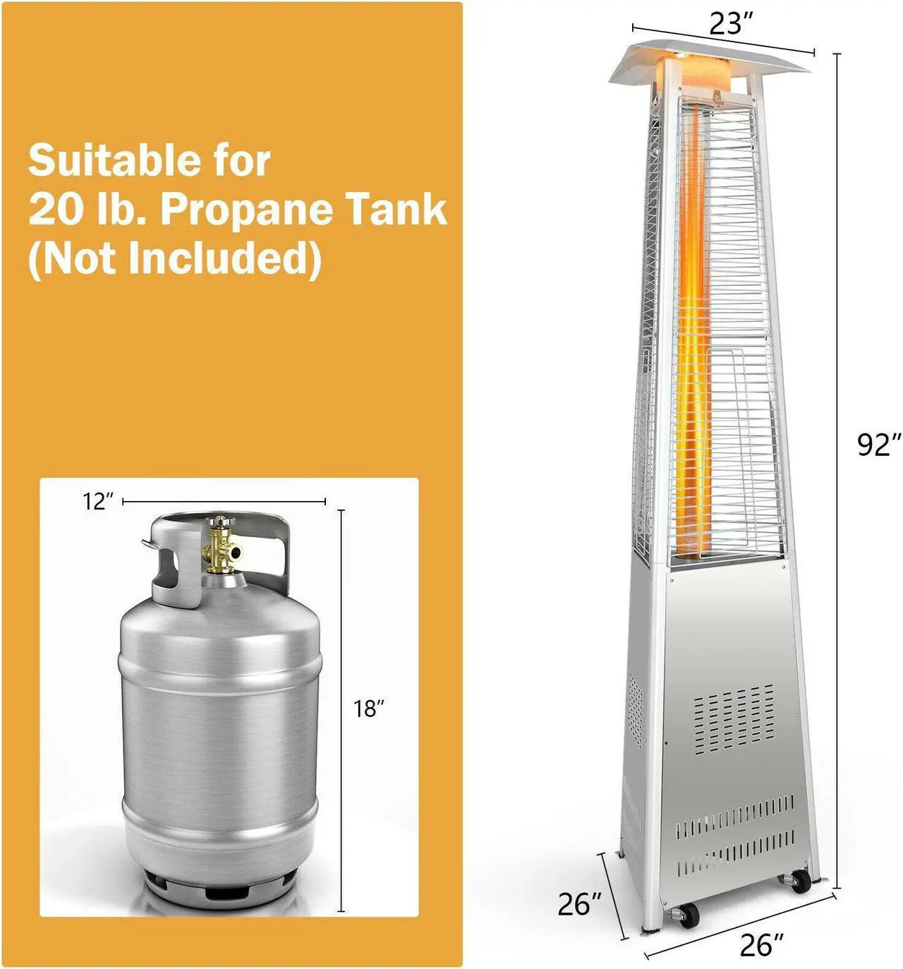 Alt view image 2 of 7 - SlickBlue 42 000 BTU Stainless Steel Pyramid Patio Heater With Wheels