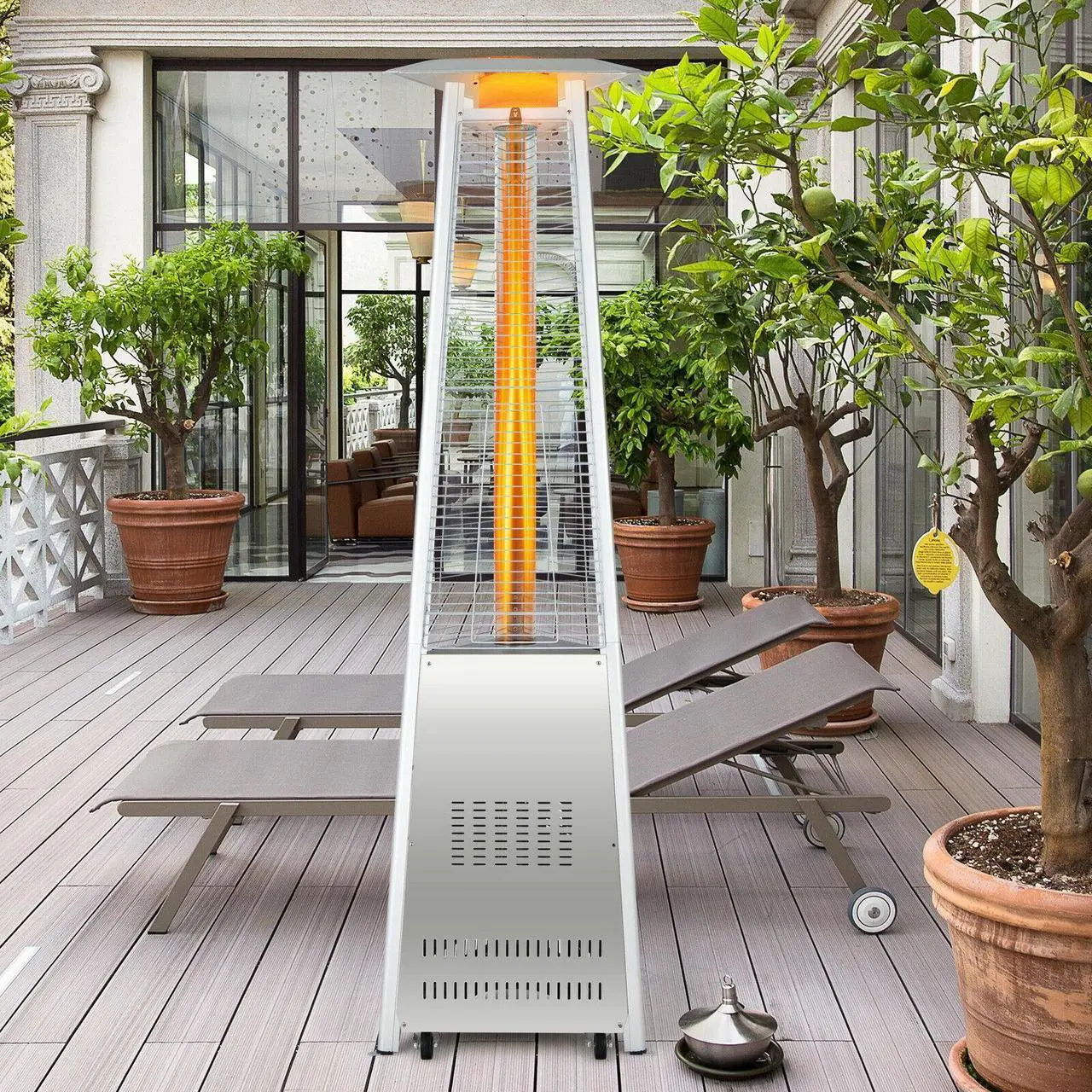 Alt view image 6 of 7 - SlickBlue 42 000 BTU Stainless Steel Pyramid Patio Heater With Wheels