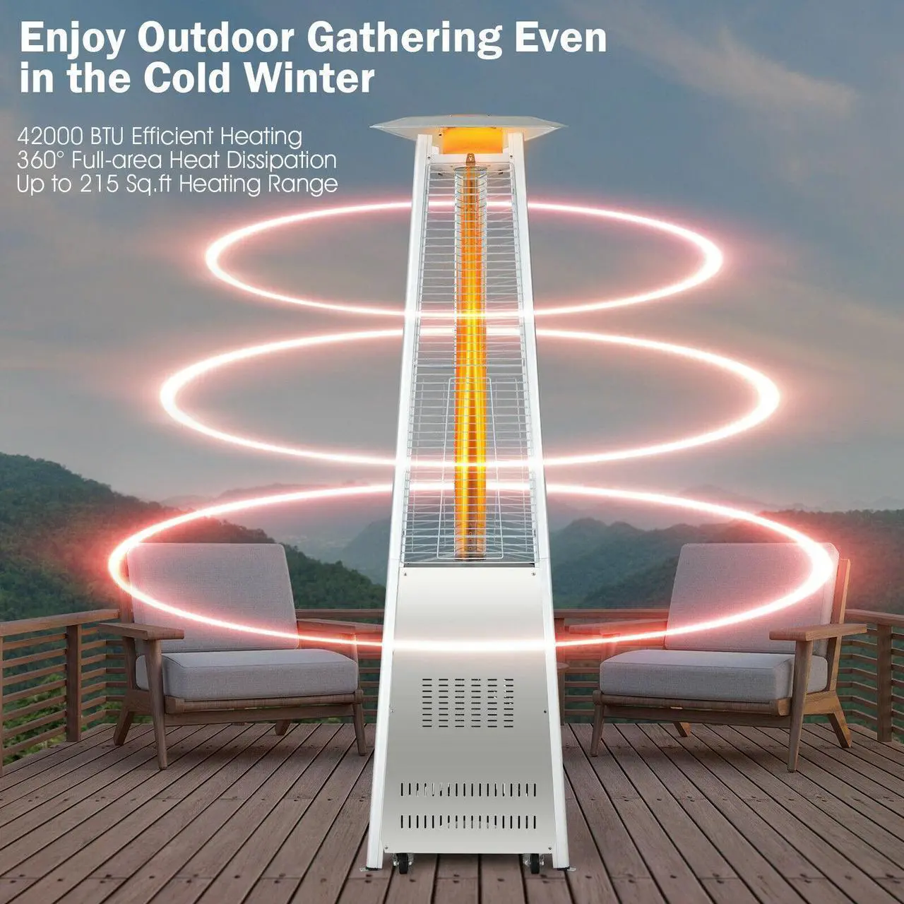 Alt view image 5 of 7 - SlickBlue 42 000 BTU Stainless Steel Pyramid Patio Heater With Wheels