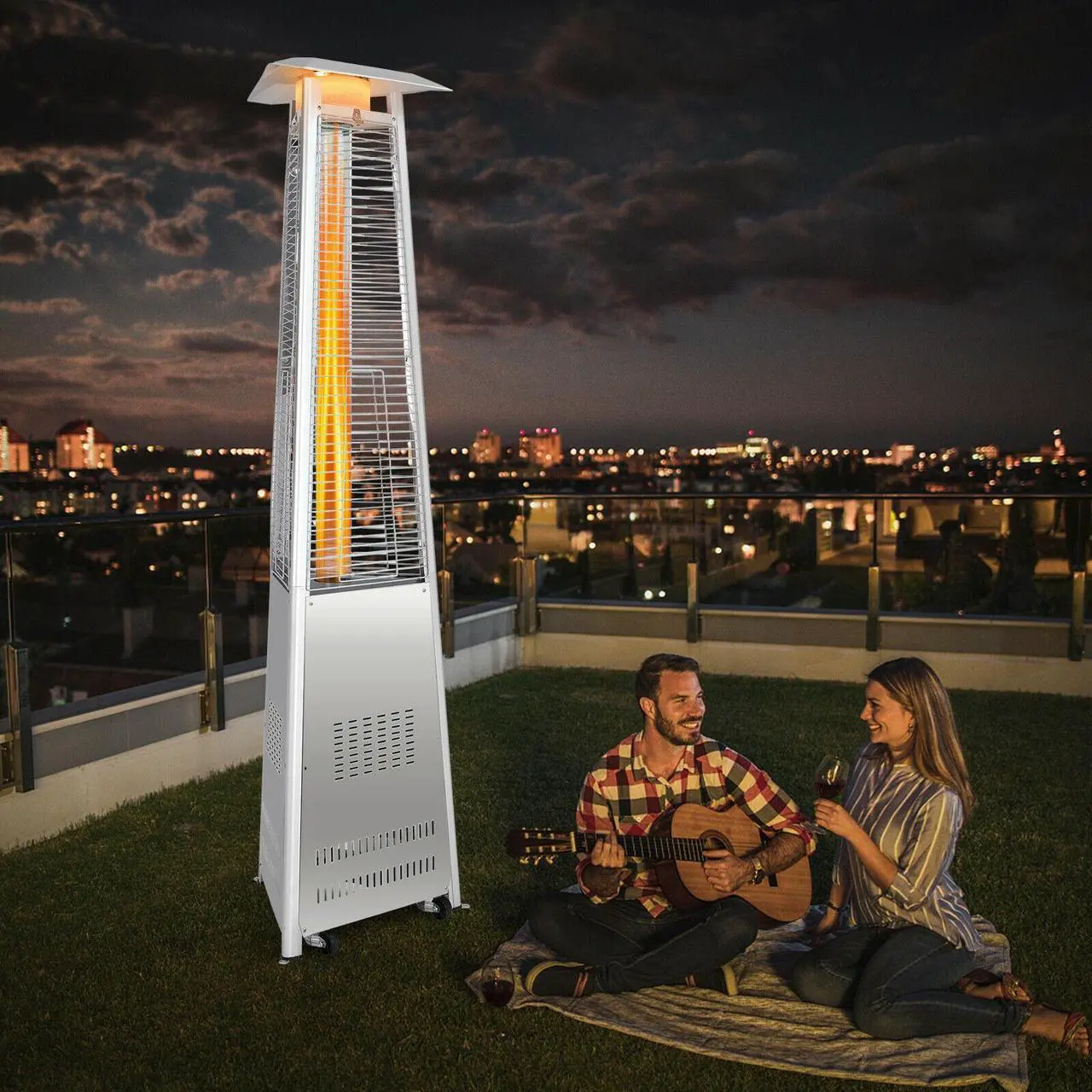 Alt view image 4 of 7 - SlickBlue 42 000 BTU Stainless Steel Pyramid Patio Heater With Wheels