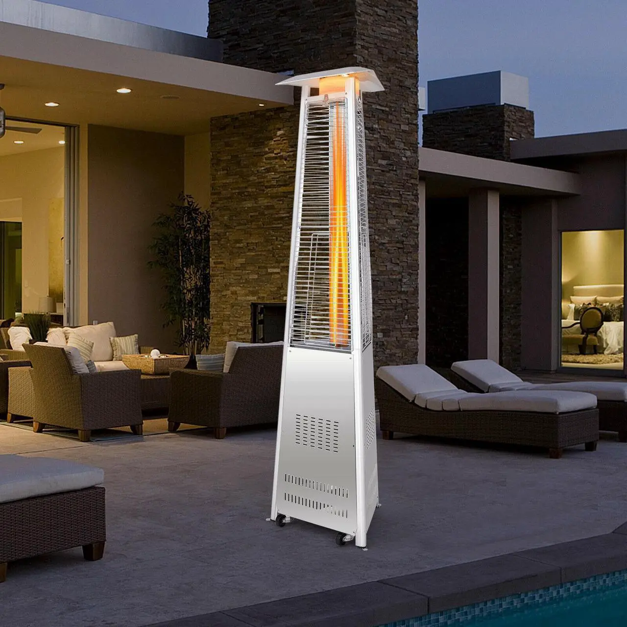 Alt view image 7 of 7 - SlickBlue 42 000 BTU Stainless Steel Pyramid Patio Heater With Wheels