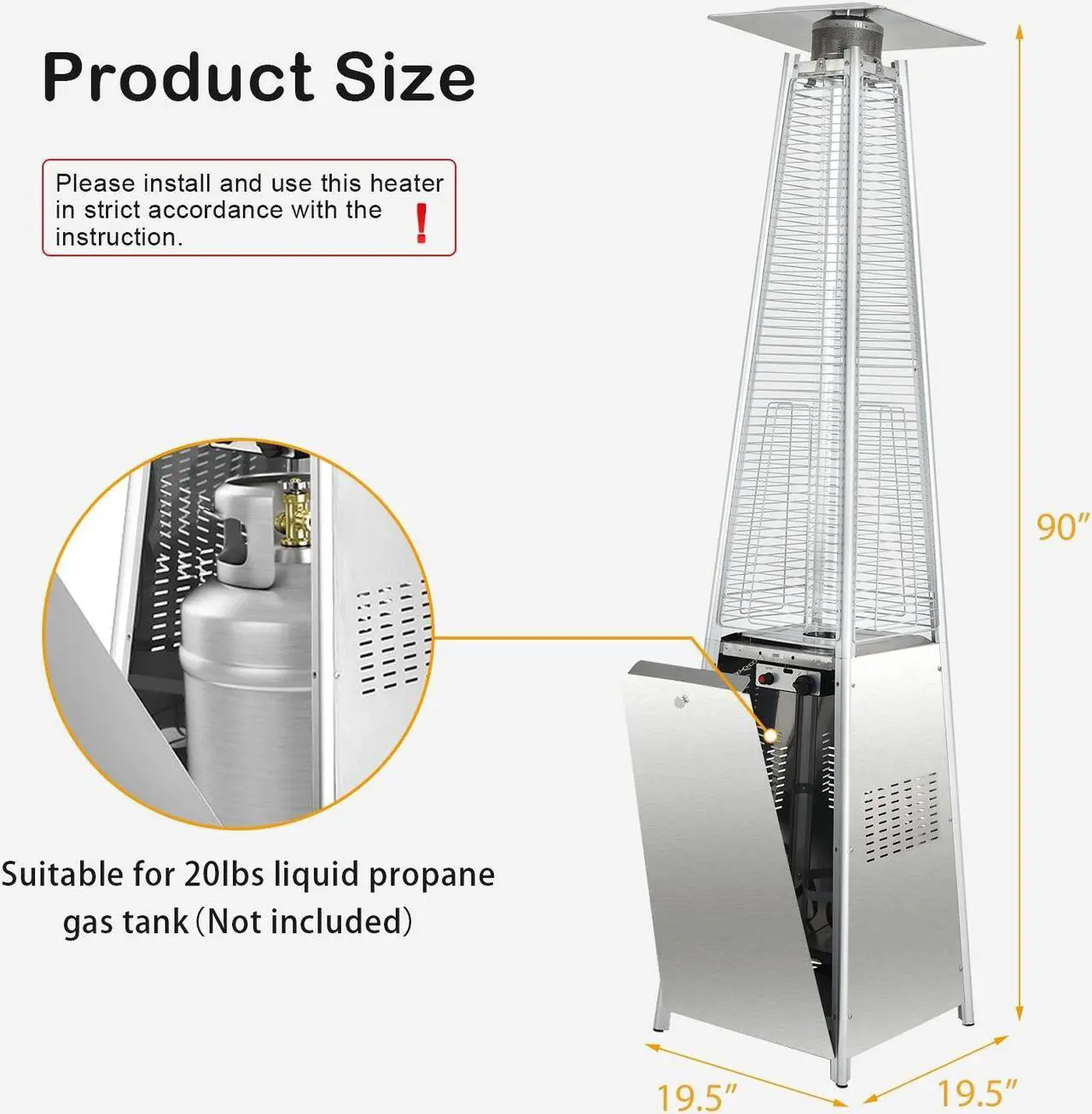 Alt view image 2 of 7 - SlickBlue 42000 BTU Pyramid Patio Heater with Wheels