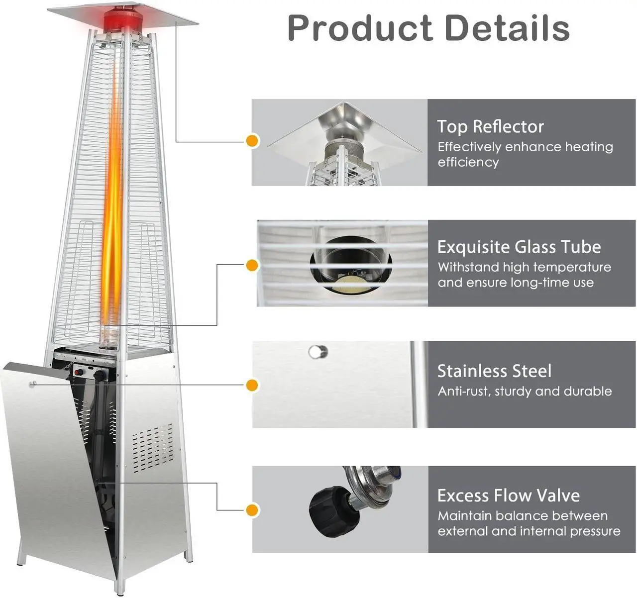 Alt view image 5 of 7 - SlickBlue 42000 BTU Pyramid Patio Heater with Wheels