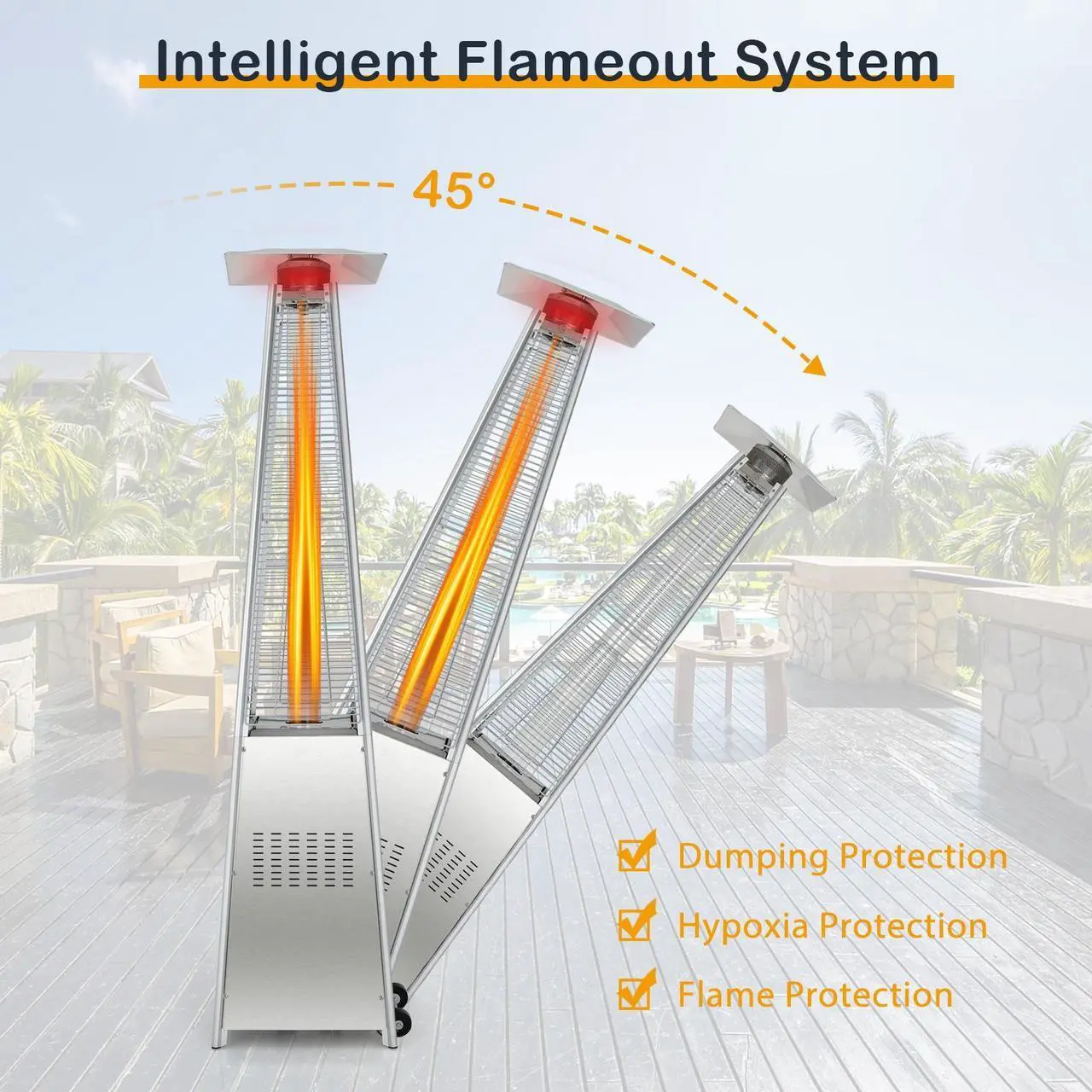 Alt view image 3 of 7 - SlickBlue 42000 BTU Pyramid Patio Heater with Wheels