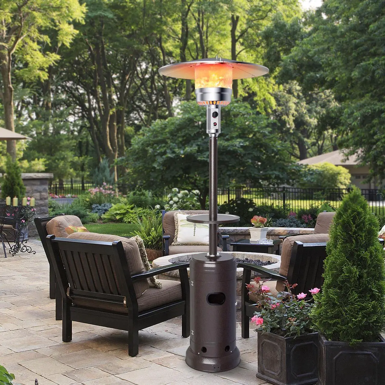 Alt view image 4 of 7 - SlickBlue Outdoor Heater Propane Standing LP Gas Steel with Table & Wheels