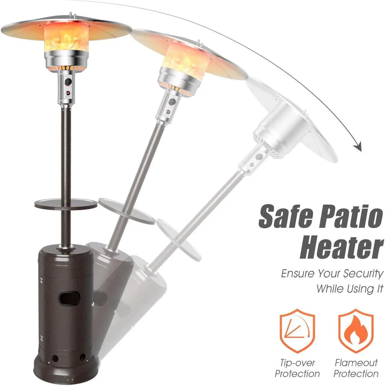 Alt view image 5 of 7 - SlickBlue Outdoor Heater Propane Standing LP Gas Steel with Table & Wheels