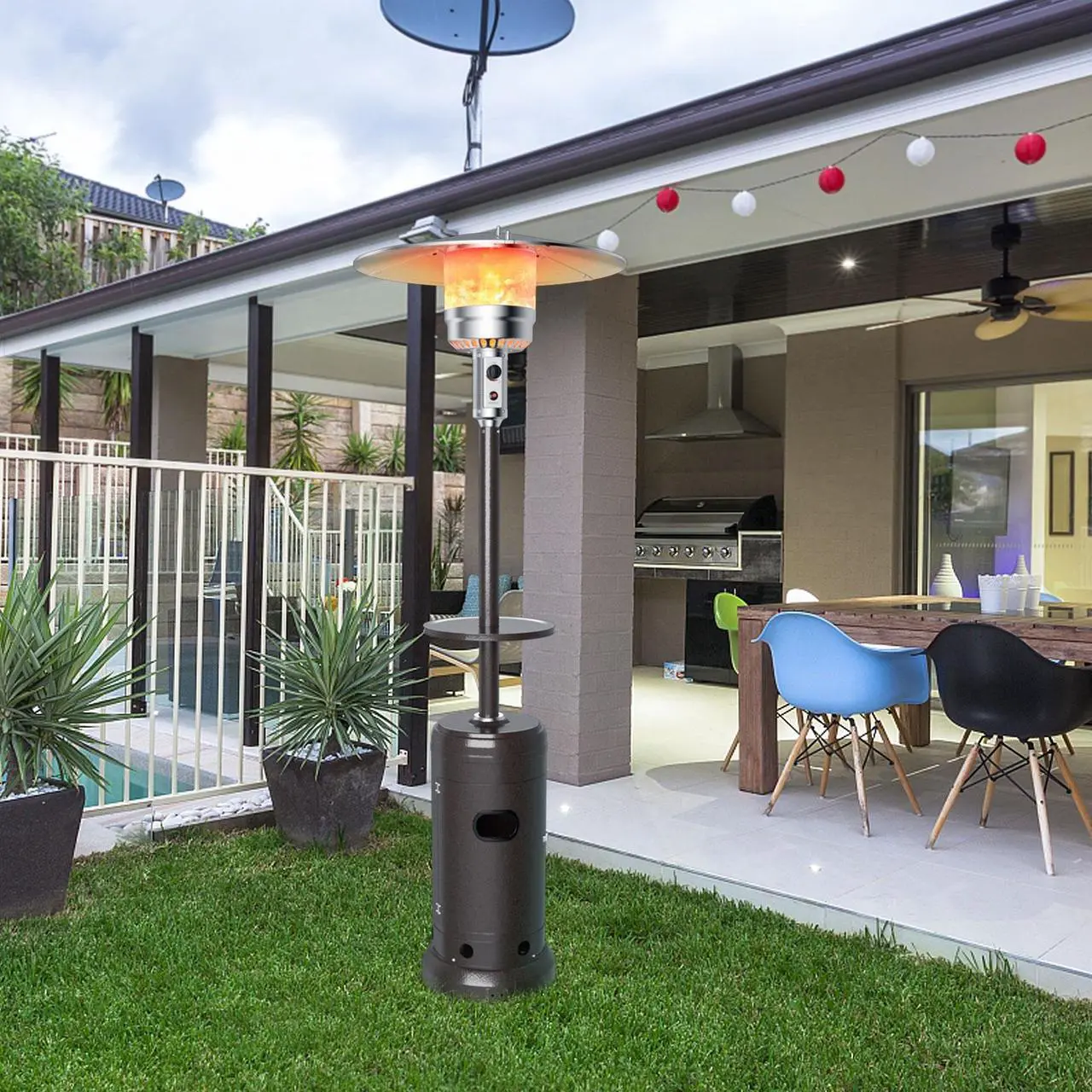 Alt view image 6 of 7 - SlickBlue Outdoor Heater Propane Standing LP Gas Steel with Table & Wheels