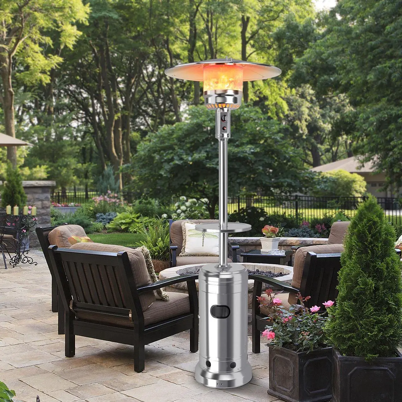 Alt view image 4 of 7 - SlickBlue Outdoor Heater Propane Standing LP Gas Steel with Table & Wheels