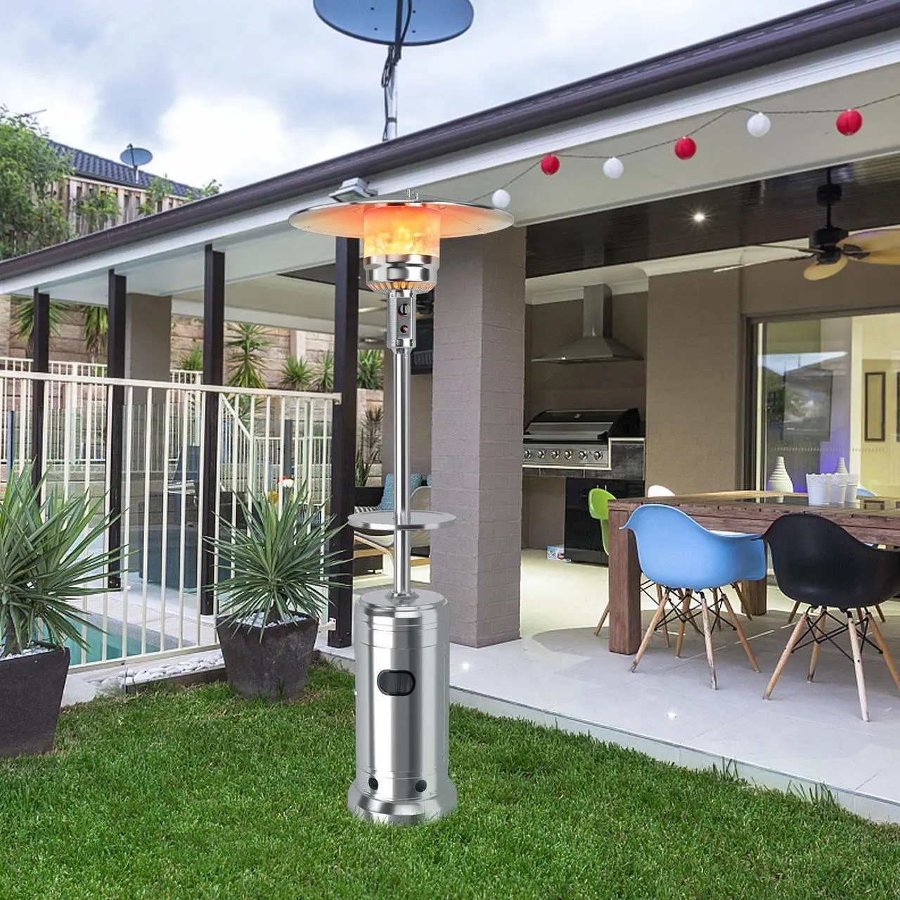 Alt view image 6 of 7 - SlickBlue Outdoor Heater Propane Standing LP Gas Steel with Table & Wheels