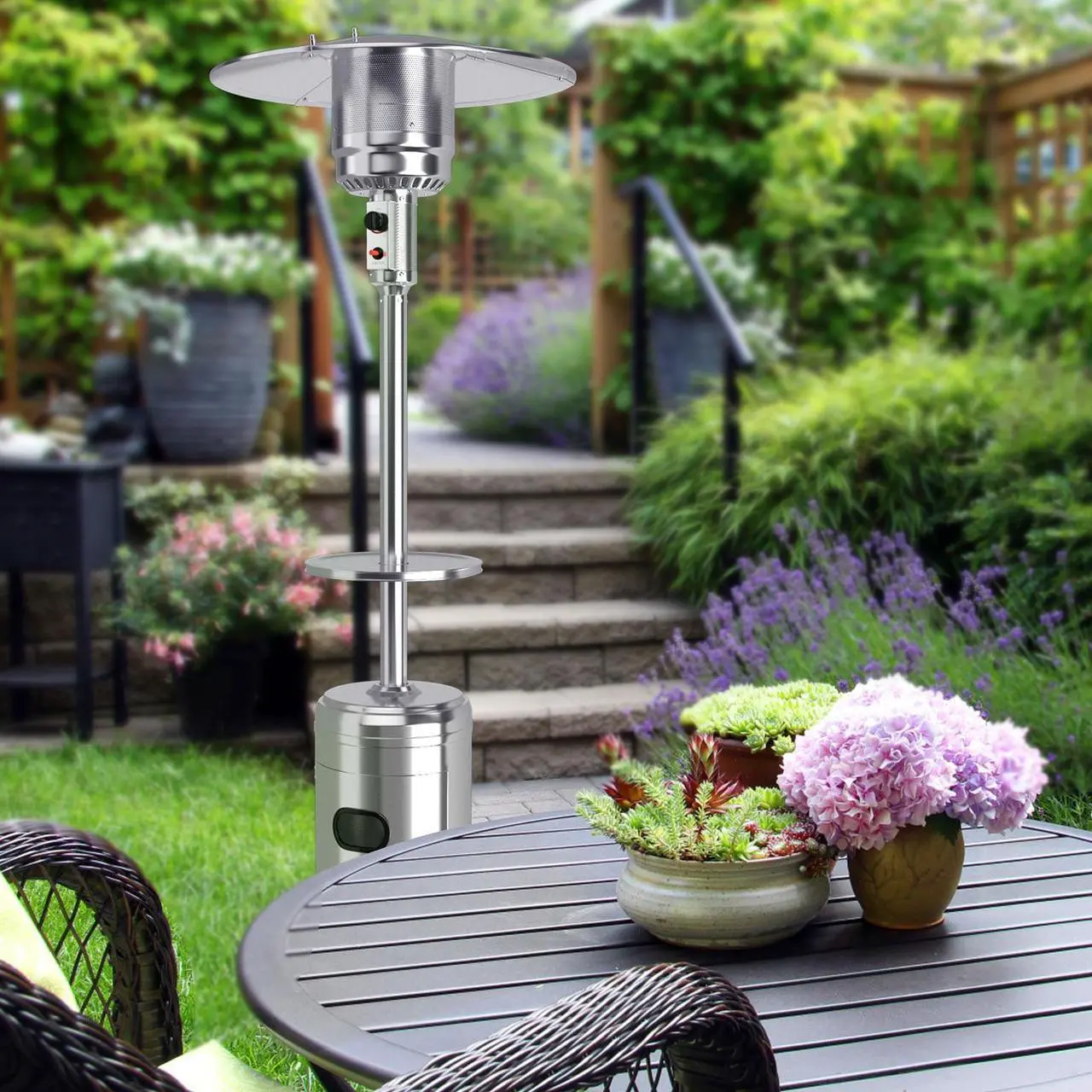Alt view image 7 of 7 - SlickBlue Outdoor Heater Propane Standing LP Gas Steel with Table & Wheels