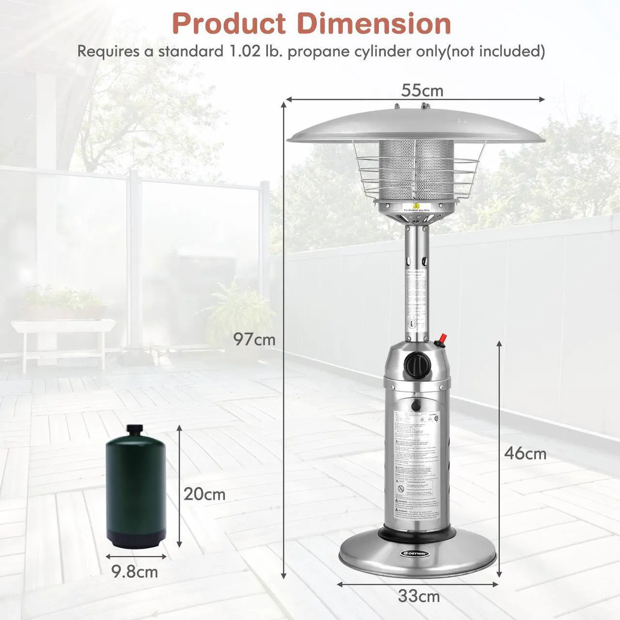 Alt view image 2 of 7 - SlickBlue 11 000BTU Portable Tabletop Patio Stainless Steel Standing Propane Heater