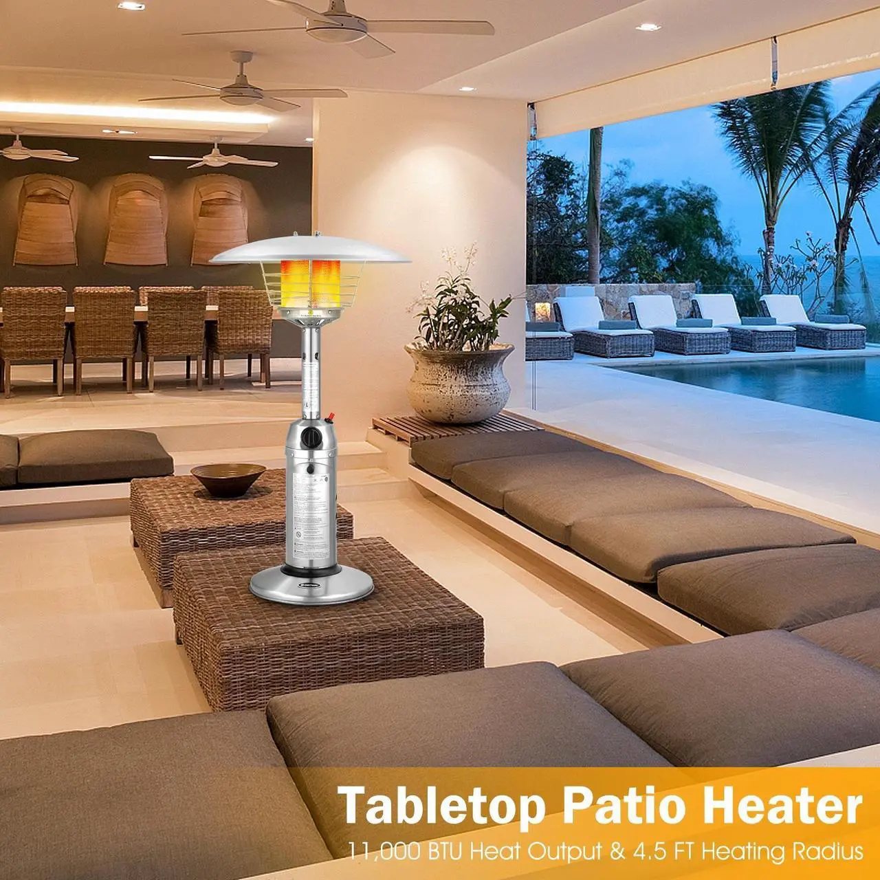 Alt view image 5 of 7 - SlickBlue 11 000BTU Portable Tabletop Patio Stainless Steel Standing Propane Heater