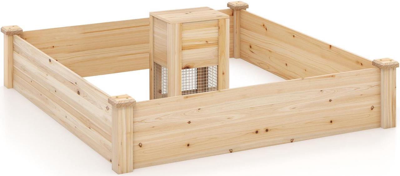 Main image of SlickBlue 49" x 49" x 10" Raised Garden Bed with Compost Bin and Open-ended Bottom-Natural