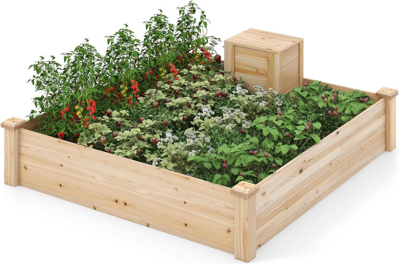 Alt view image 2 of 7 - SlickBlue 49" x 49" x 10" Raised Garden Bed with Compost Bin and Open-ended Bottom-Natural
