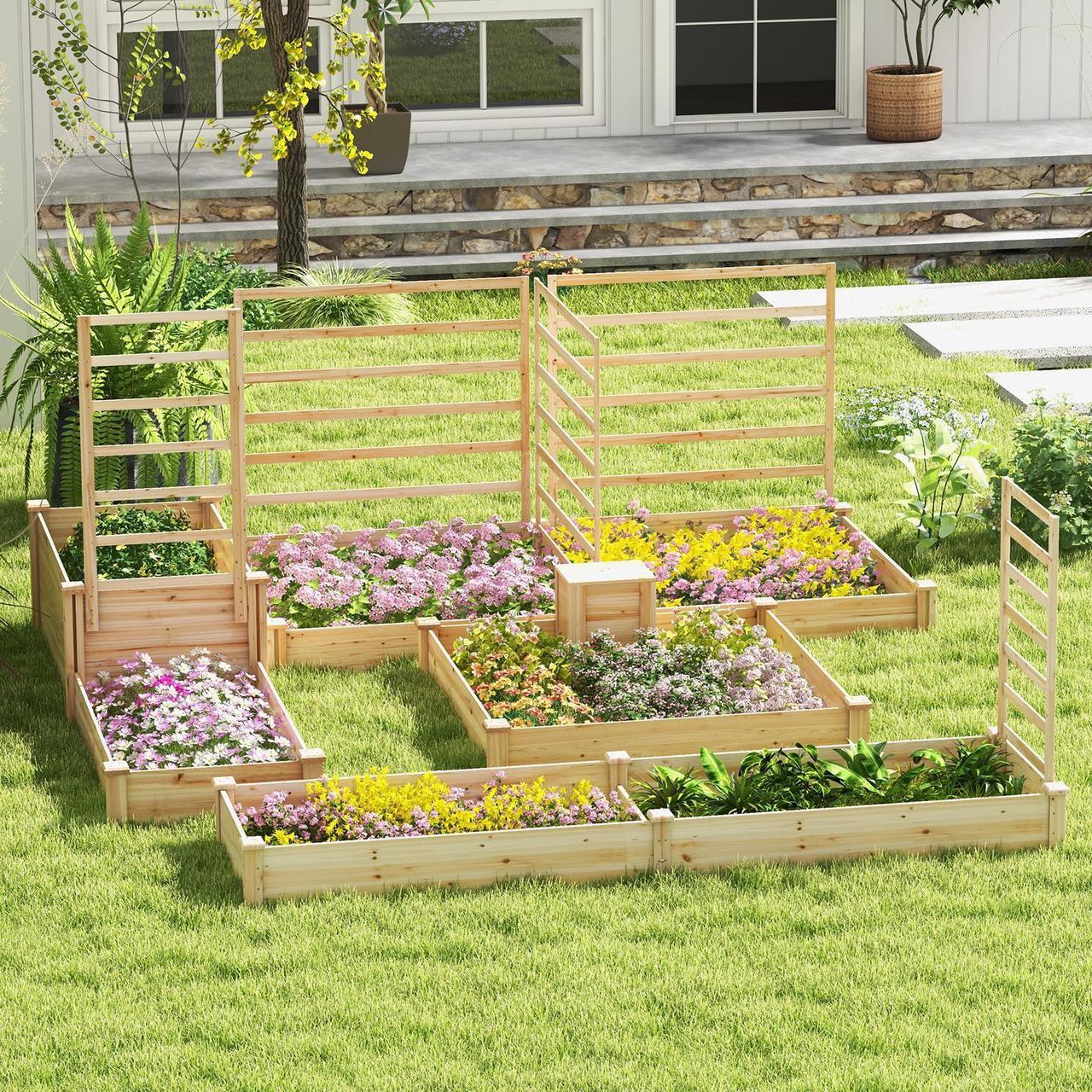 Alt view image 4 of 7 - SlickBlue 49" x 49" x 10" Raised Garden Bed with Compost Bin and Open-ended Bottom-Natural