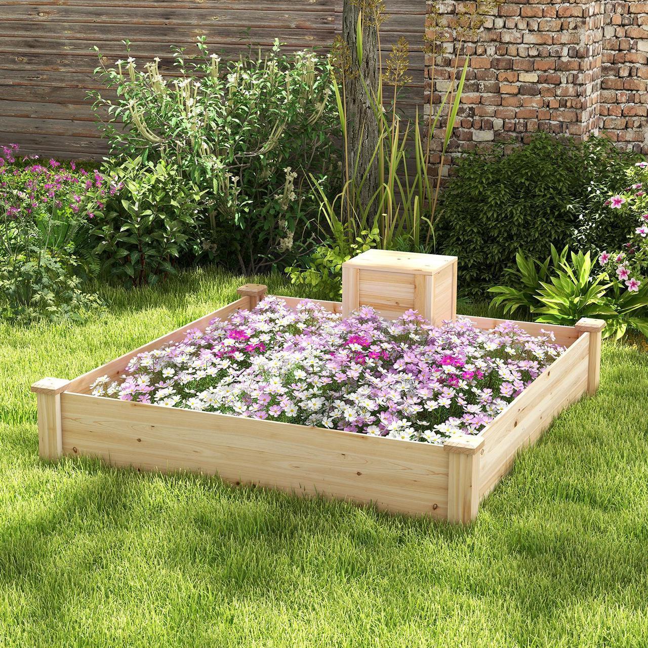 Alt view image 3 of 7 - SlickBlue 49" x 49" x 10" Raised Garden Bed with Compost Bin and Open-ended Bottom-Natural
