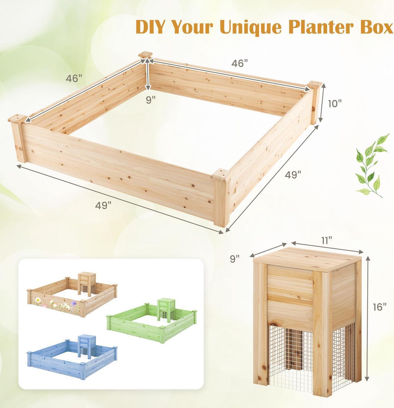Alt view image 5 of 7 - SlickBlue 49" x 49" x 10" Raised Garden Bed with Compost Bin and Open-ended Bottom-Natural
