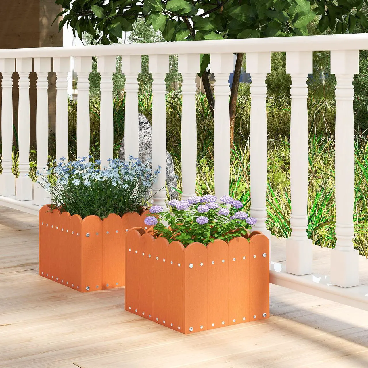 Alt view image 3 of 7 - SlickBlue 2 Pack Square Planter Box with Drainage Gaps for for Front Porch Garden Balcony
